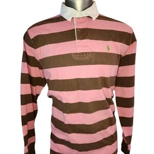 RARE PINK BROWN POLO RALPH LAUREN MAN RUGBY STRIPED SHIRT SZ XL CUSTOM FIT VTG